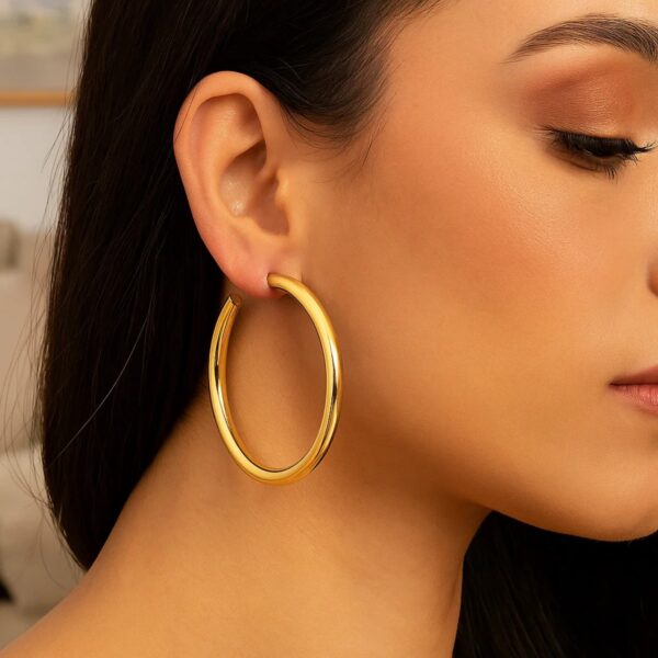 14k Yellow Gold Polished Hoop Earrings(4x50mm) - alternate view 2