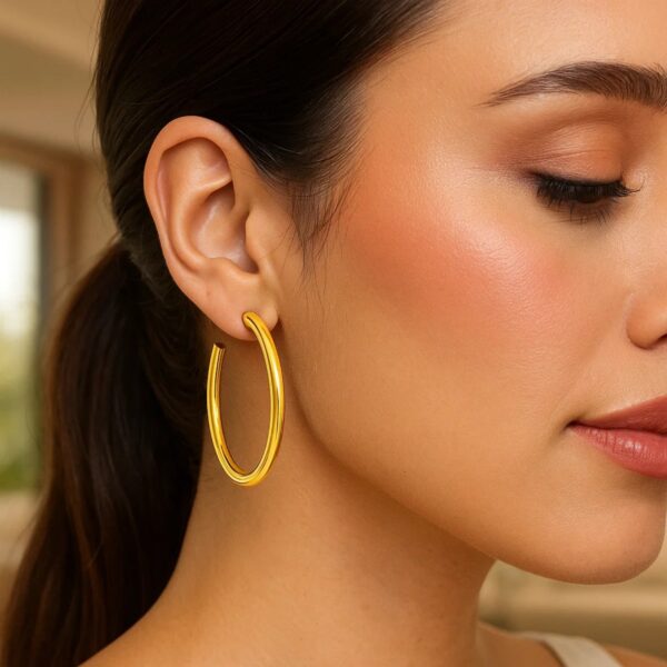 14k Yellow Gold Polished Hoop Earrings(4x50mm) - alternate view 3