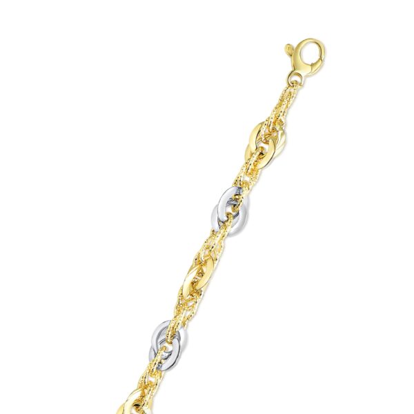 14k Two-Tone Yellow and White Gold Double Link Textured Bracelet (10.00 mm) - Two-Tone Gold - alternate view 2