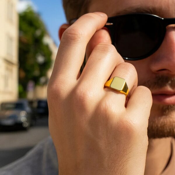 14K Yellow Gold Polished Rectangular Signet Ring - alternate view 5