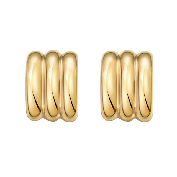 Sterling Silver Yellow Gold Plated Triple Row C Hoop Earrings - alternate view 2