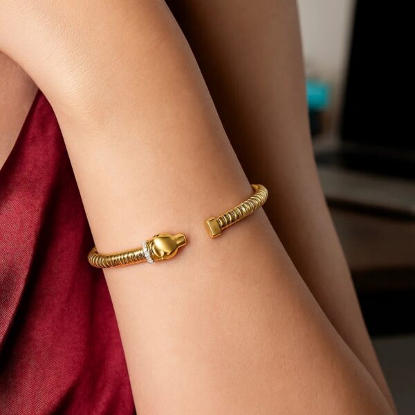 14K Yellow Gold Tubogas Panther Cuff with Diamonds (3.90 mm) - alternate view 3