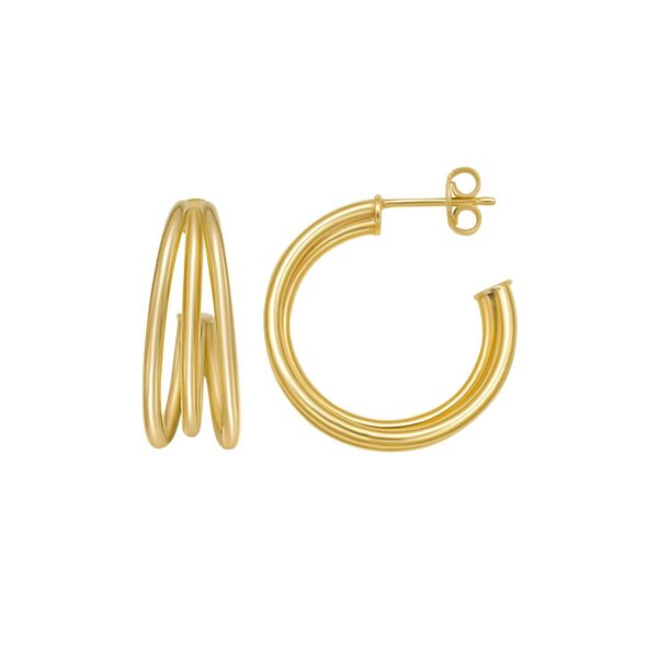 14K Yellow Gold Triple Row C Hoop Earrings - alternate view 2