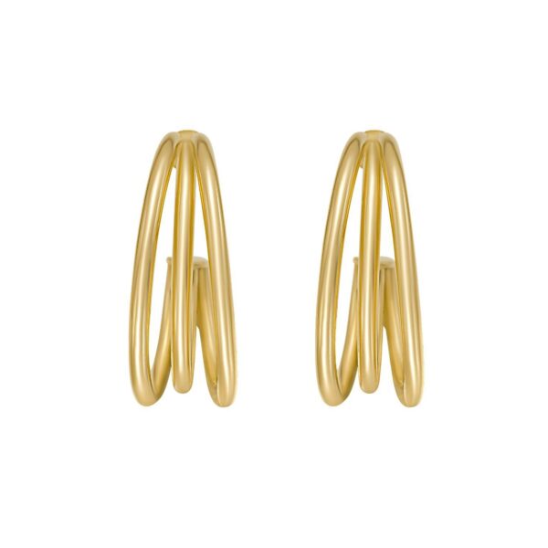 14K Yellow Gold Triple Row C Hoop Earrings - alternate view 3
