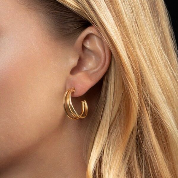 14K Yellow Gold Triple Row C Hoop Earrings - alternate view 4