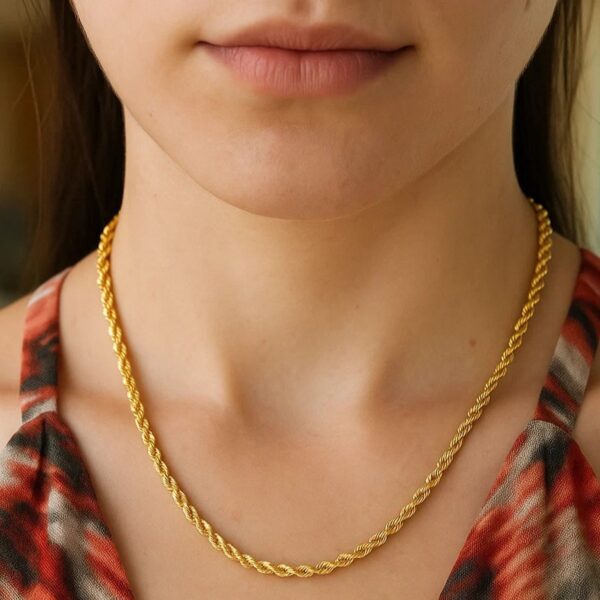 Sterling Silver Yellow Gold Plated Diamond Cut Royal Rope Chain (3.60 mm) - alternate view 5
