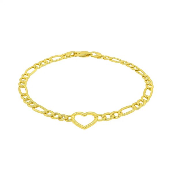 Figaro Chain Heart Bracelet in 10K Yellow Gold (4.50 mm) - alternate view 2