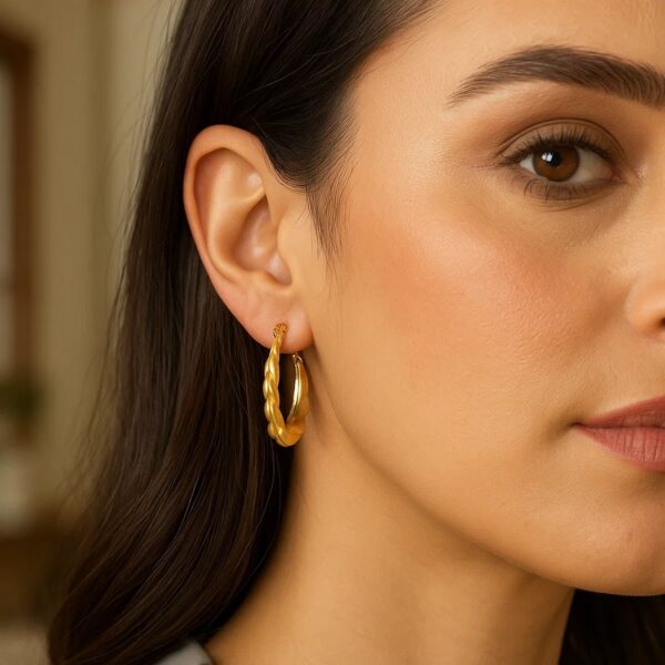 14K Yellow Gold Round Back to Back Hoop Earrings - alternate view 3