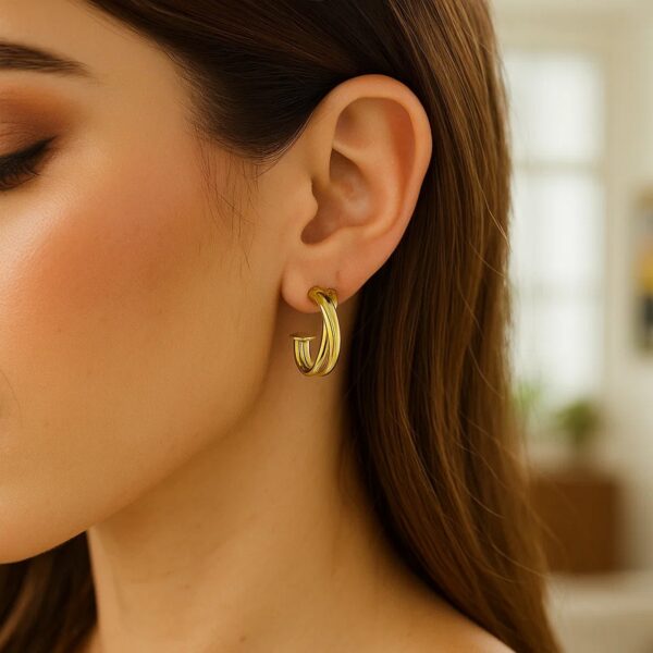 14k Yellow Gold Crossover Hoops - alternate view 3