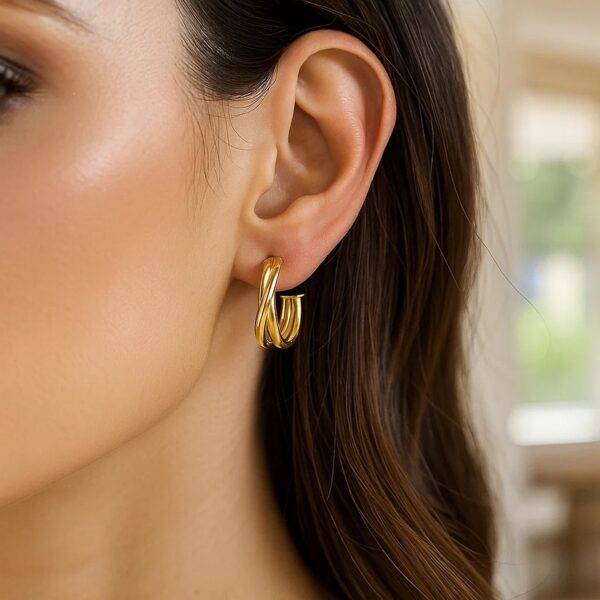 14k Yellow Gold Crossover Hoops - alternate view 4