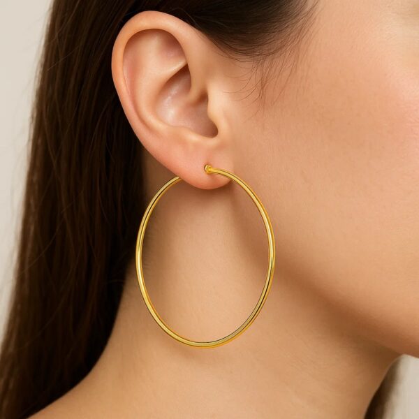 14k Yellow Gold Polished Large Round Hoop Earrings(2x60mm) - alternate view 4