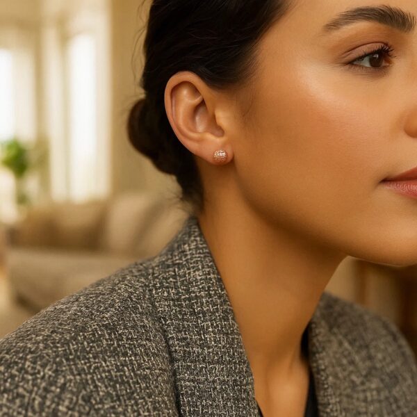 14k Rose Gold Ball Earrings with Crystal Cut Texture(5mm) - alternate view 2