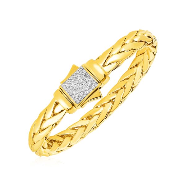 Woven Rope Bracelet with Diamond Accented Clasp in 14k Yellow Gold - J