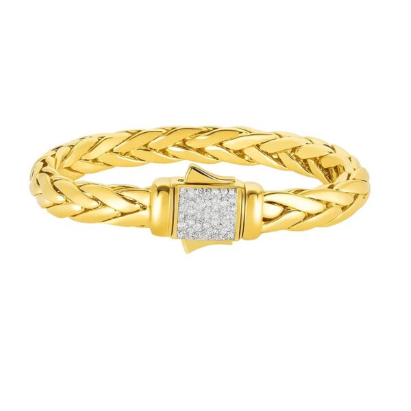Woven Rope Bracelet with Diamond Accented Clasp in 14k Yellow Gold - J - alternate view 2