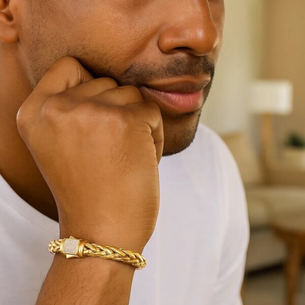 Woven Rope Bracelet with Diamond Accented Clasp in 14k Yellow Gold - J - alternate view 3