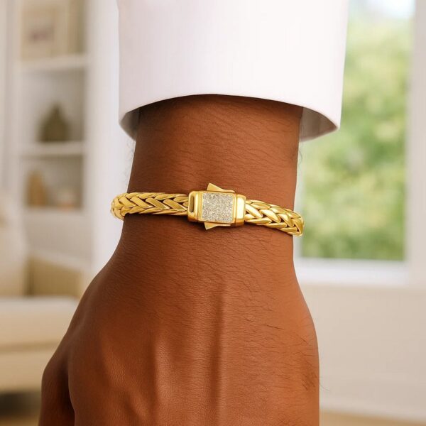 Woven Rope Bracelet with Diamond Accented Clasp in 14k Yellow Gold - J - alternate view 4