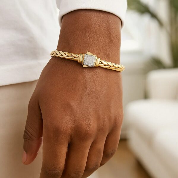 Woven Rope Bracelet with Diamond Accented Clasp in 14k Yellow Gold - J - alternate view 5