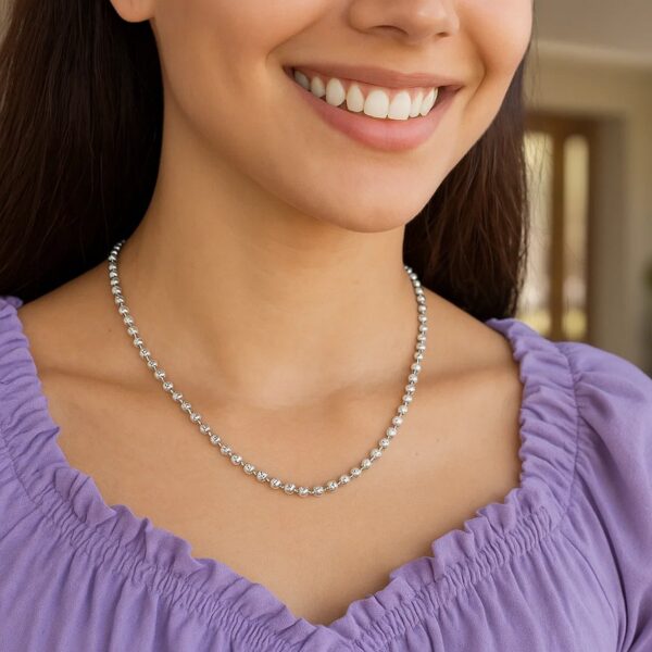 Sterling Silver Rhodium Plated Moon Cut Bead Chain (4.00 mm) - alternate view 5