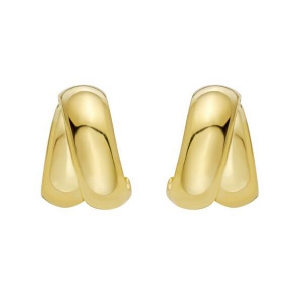 Sterling Silver Yellow Gold Plated Puffed Double Row Crossover C Hoop Earrings - alternate view 2