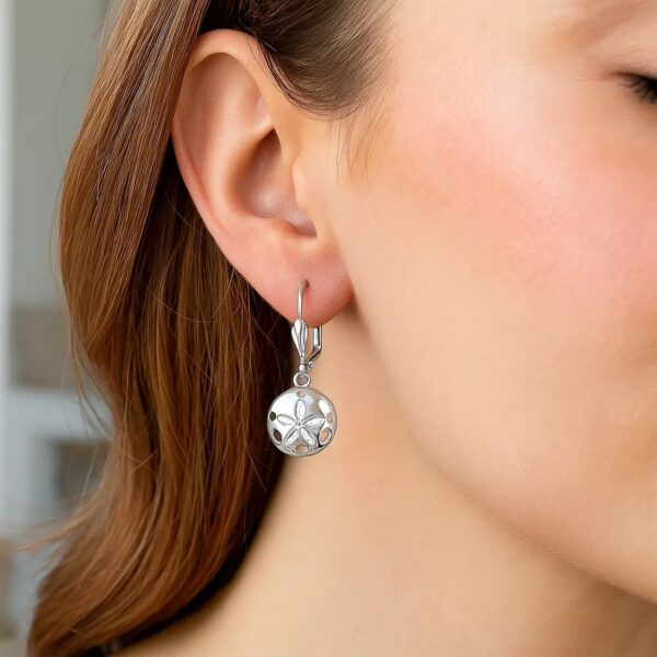 Sterling Silver Polished Sand Dollar Dangle Earrings - alternate view 2
