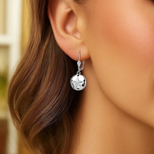 Sterling Silver Polished Sand Dollar Dangle Earrings - alternate view 3