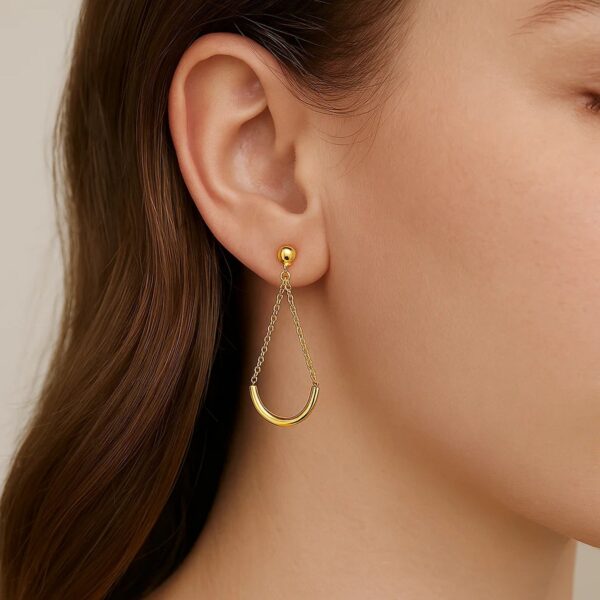 14k Yellow Gold Curved Chain Drop Earrings - alternate view 4