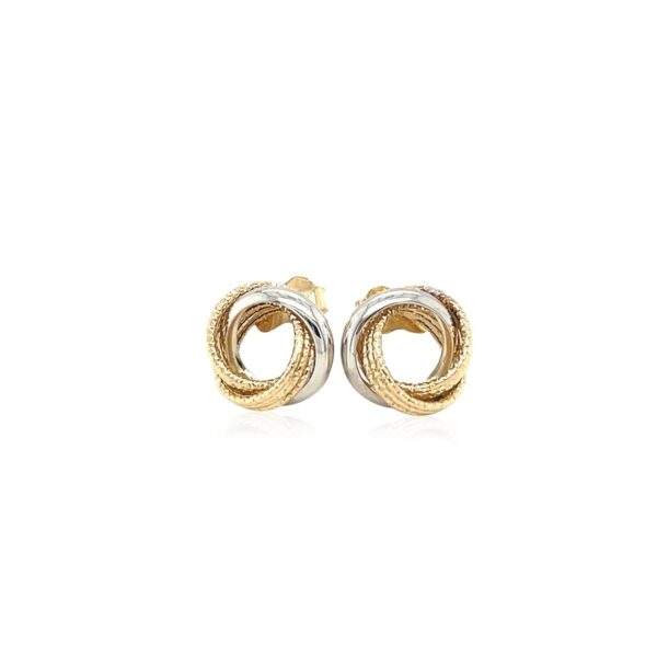 14k Two-Tone Gold Multi-Textured Open Circle Style Entwined Earrings - alternate view 2