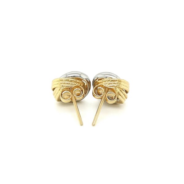 14k Two-Tone Gold Multi-Textured Open Circle Style Entwined Earrings - alternate view 3