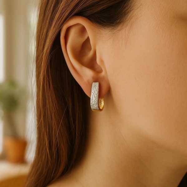 14k Two-Tone Gold Oval Diamond Cut Textured Earrings - alternate view 2
