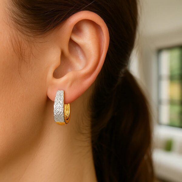 14k Two-Tone Gold Oval Diamond Cut Textured Earrings - alternate view 3