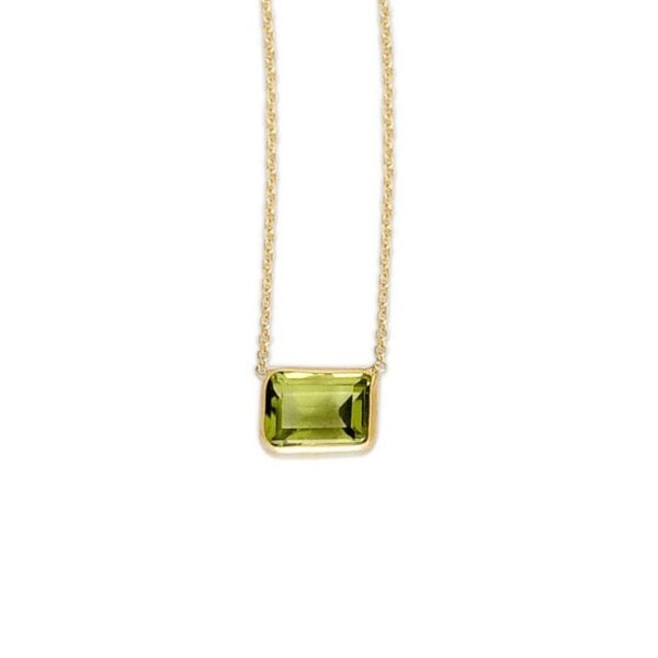 14K Yellow Gold Emerald Cut Peridot Necklace - alternate view 3