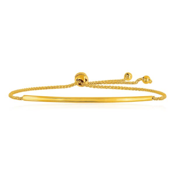 14k Yellow Gold Smooth Curved Bar Lariat Design Bracelet (0.80 mm) - alternate view 2