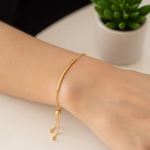 14k Yellow Gold Smooth Curved Bar Lariat Design Bracelet (0.80 mm) - alternate view 3