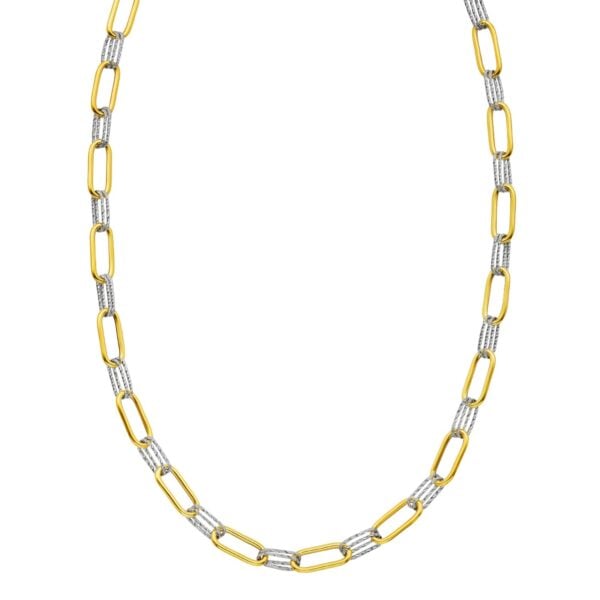 14K Two Tone Gold Diamante Paperclip Necklace (6.20 mm) - Two-Tone Gold