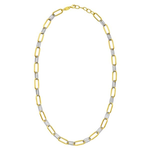 14K Two Tone Gold Diamante Paperclip Necklace (6.20 mm) - Two-Tone Gold - alternate view 2