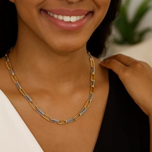 14K Two Tone Gold Diamante Paperclip Necklace (6.20 mm) - Two-Tone Gold - alternate view 3