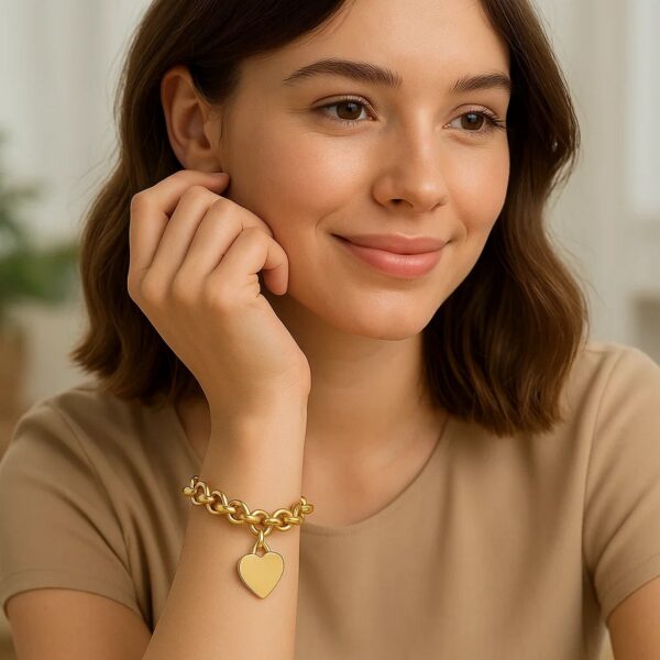 Heart Tag with Rolo Link Bracelet in 14K Yellow Gold (11.40 mm) - alternate view 3