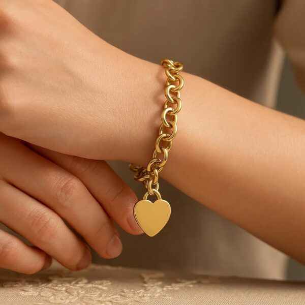Heart Tag with Rolo Link Bracelet in 14K Yellow Gold (11.40 mm) - alternate view 5
