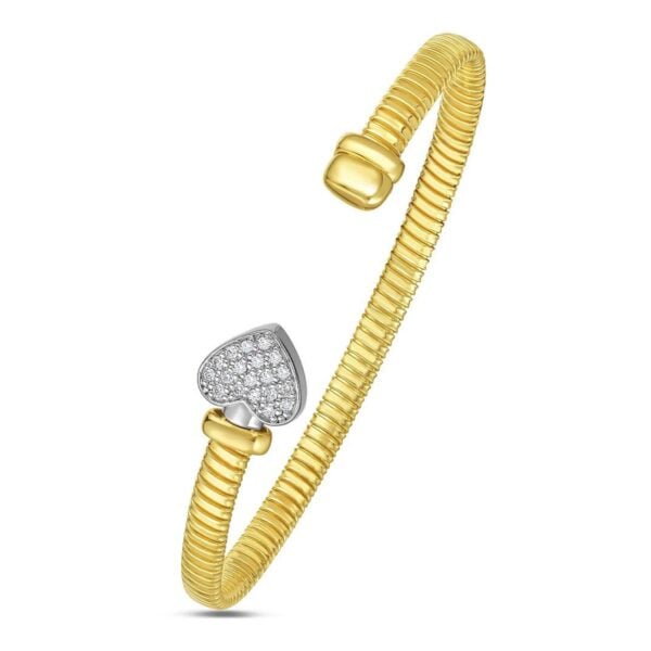 14K Two Tone Gold Diamond Heart Tubogas Cuff - Two-Tone Gold