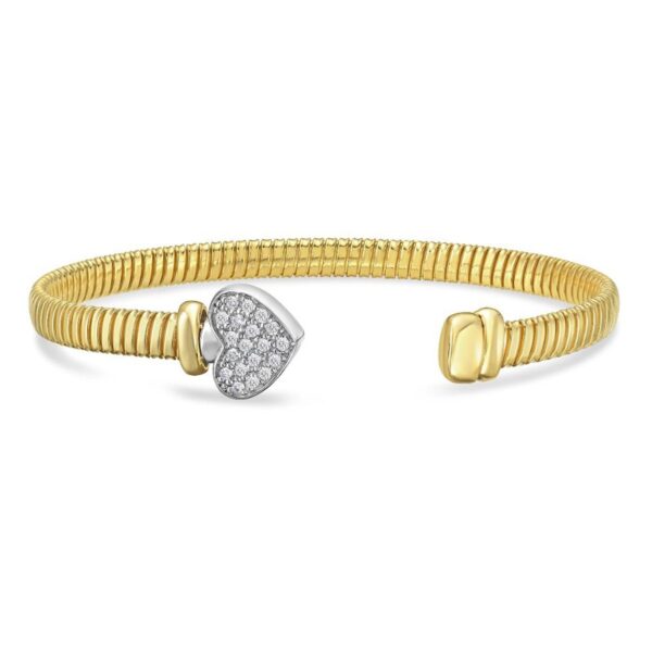 14K Two Tone Gold Diamond Heart Tubogas Cuff - Two-Tone Gold - alternate view 2