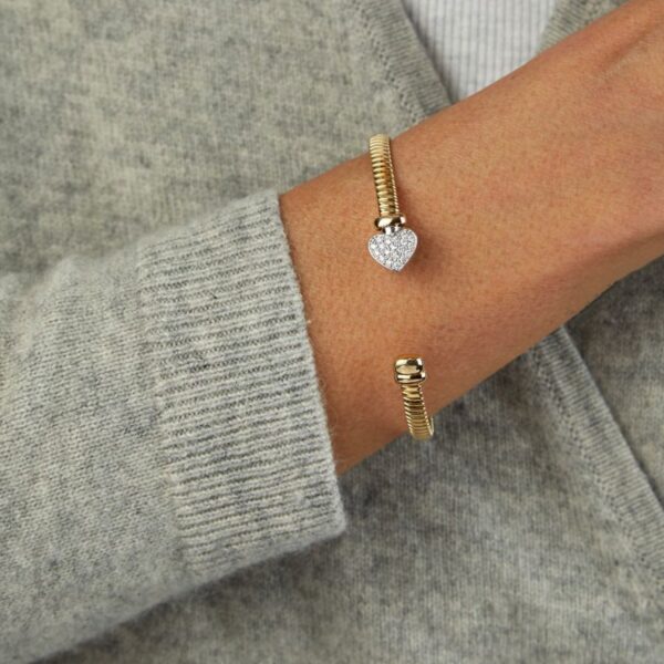 14K Two Tone Gold Diamond Heart Tubogas Cuff - Two-Tone Gold - alternate view 3