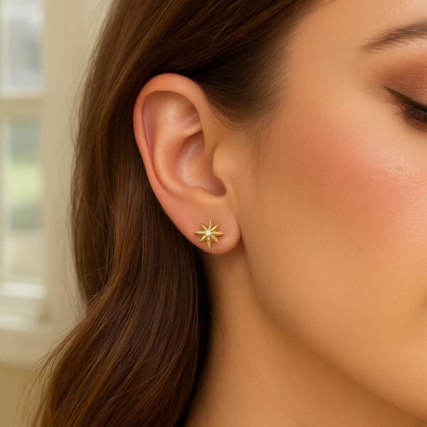 14K Yellow Gold High Polish North Star Diamond Earrings - alternate view 3
