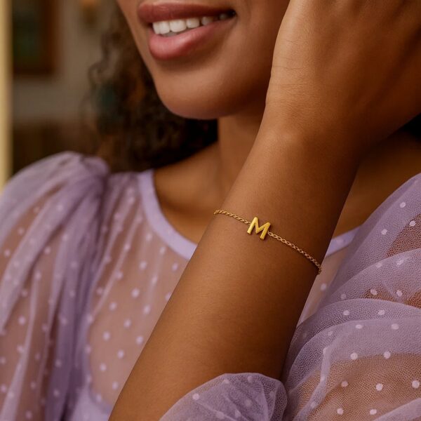 14K Yellow Gold Mini Initial M Bracelet - alternate view 3