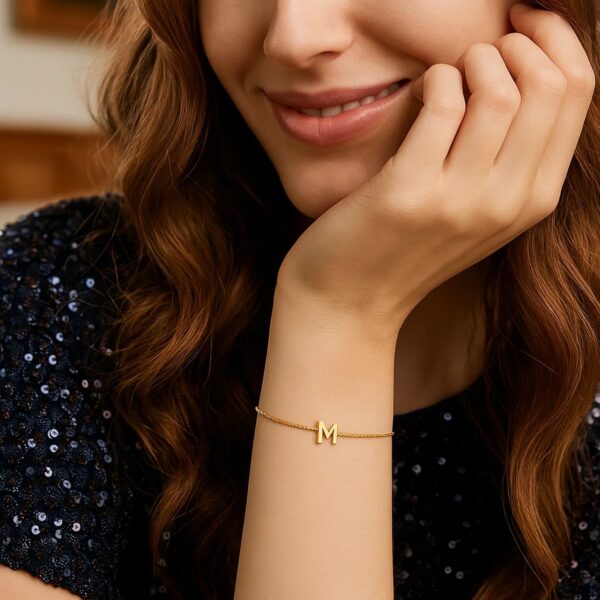 14K Yellow Gold Mini Initial M Bracelet - alternate view 4
