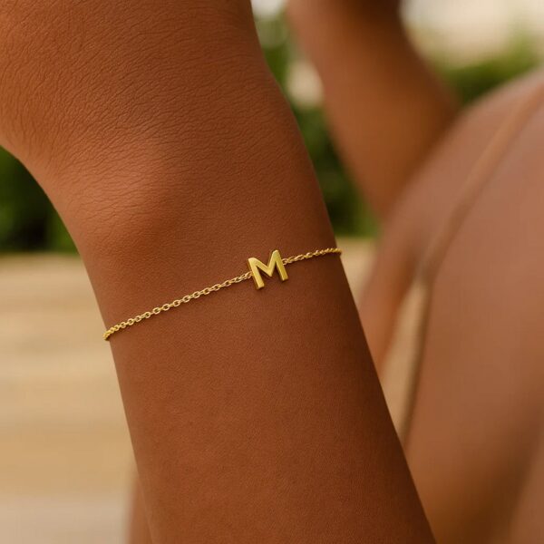 14K Yellow Gold Mini Initial M Bracelet - alternate view 5