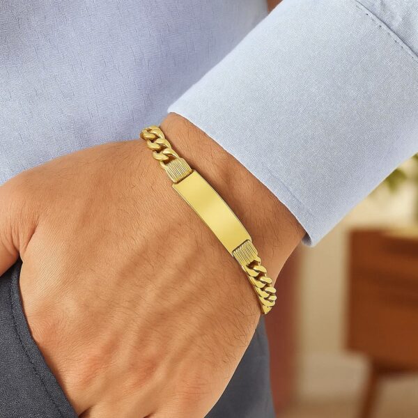 14K Yellow Gold Lite Cuban ID Bracelet (9.10 mm) - alternate view 2