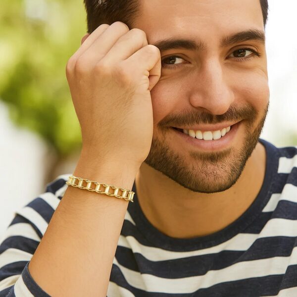 14k Yellow Gold Mens Bracelet with Rail Motif Links (5.00 mm) - alternate view 4