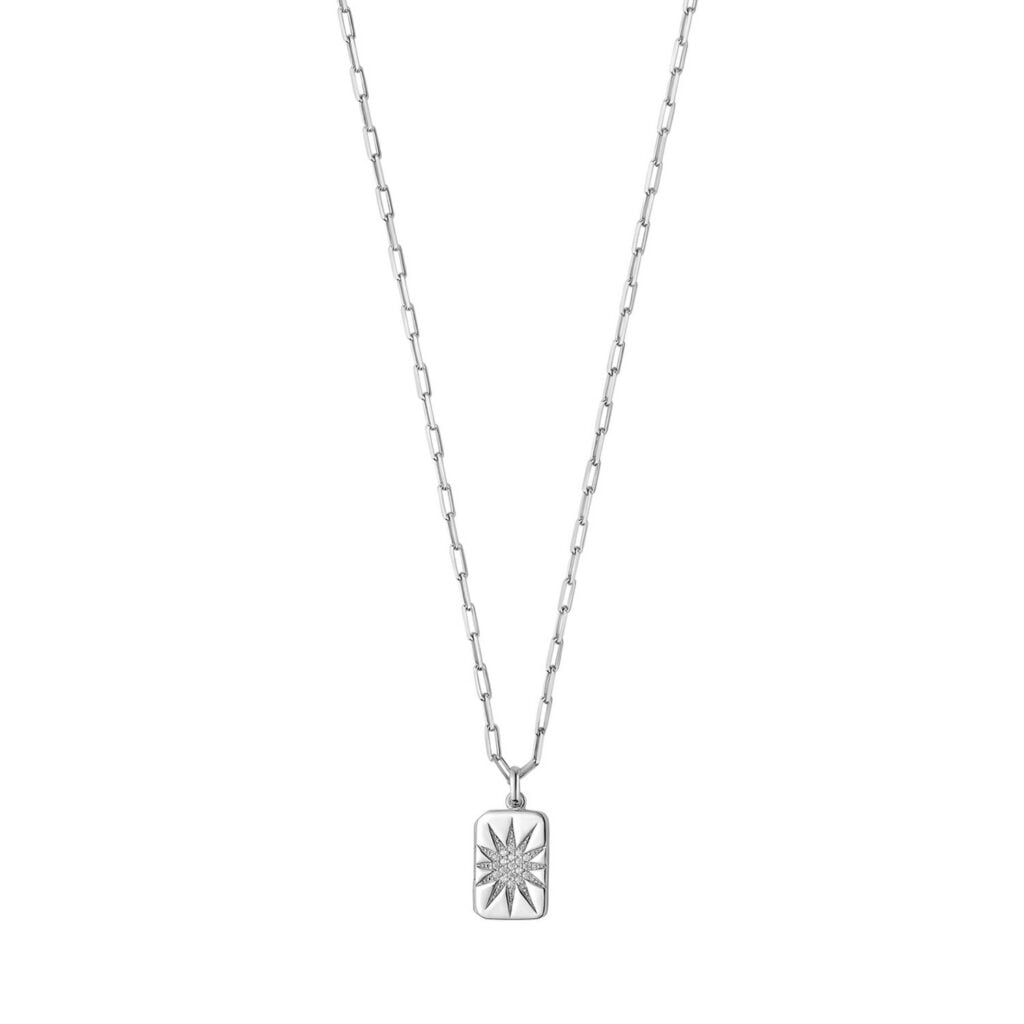 Sterling Silver Rhodium Plated Cubic Zirconia Starburst Locket Necklace