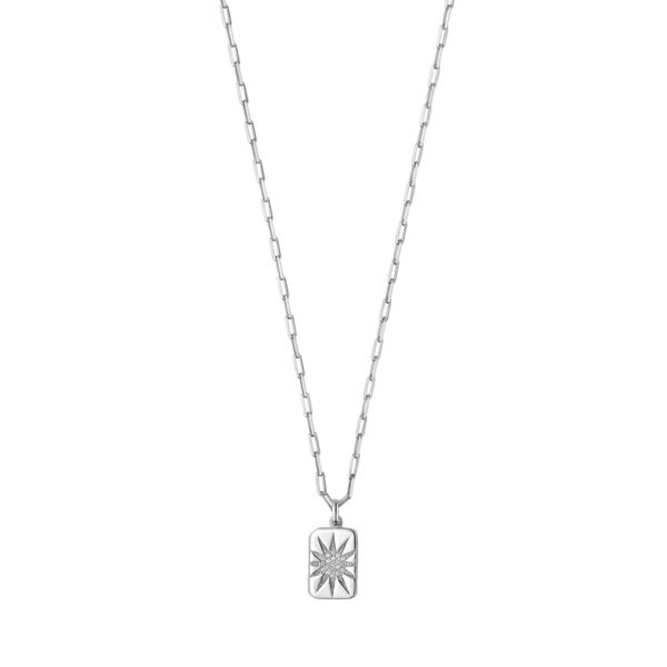 Sterling Silver Rhodium Plated Cubic Zirconia Starburst Locket Necklace