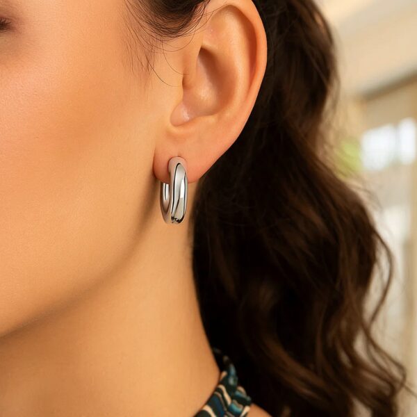 Sterling Silver Round Hoop Earrings (15 mm) - alternate view 4